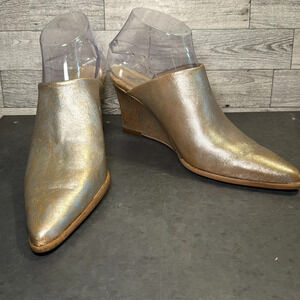Free People FP Gold Metallic Wedge Galactica Mule Size 37 (US 6.5)